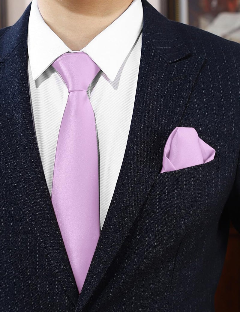 pensee Men's Tie Set Solid Pure Color 3.15" (8CM) Classic Formal Plain Necktie and Pocket Square Set For Men - Image 2